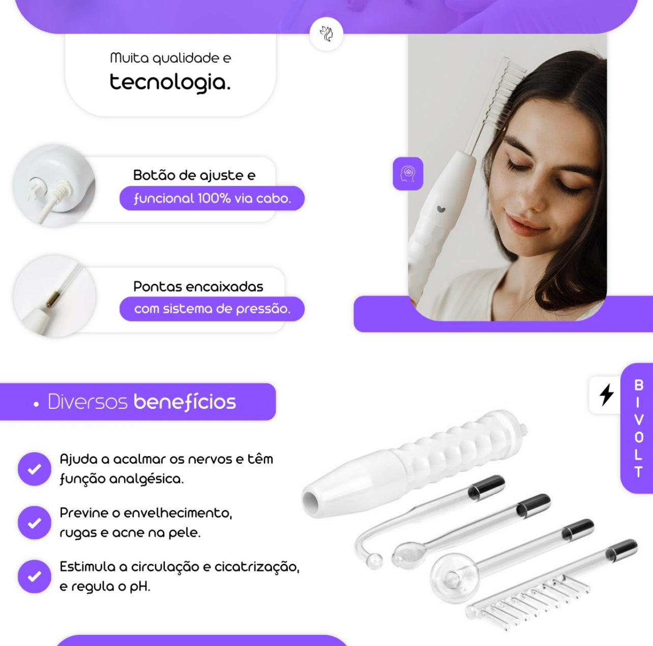 Tratamento Capilar e Facial com Alta Frequência ORIGINAL - Ellegance DeLuxe